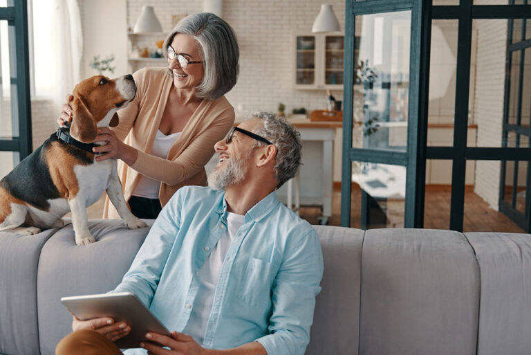 Man-women-petting-dog