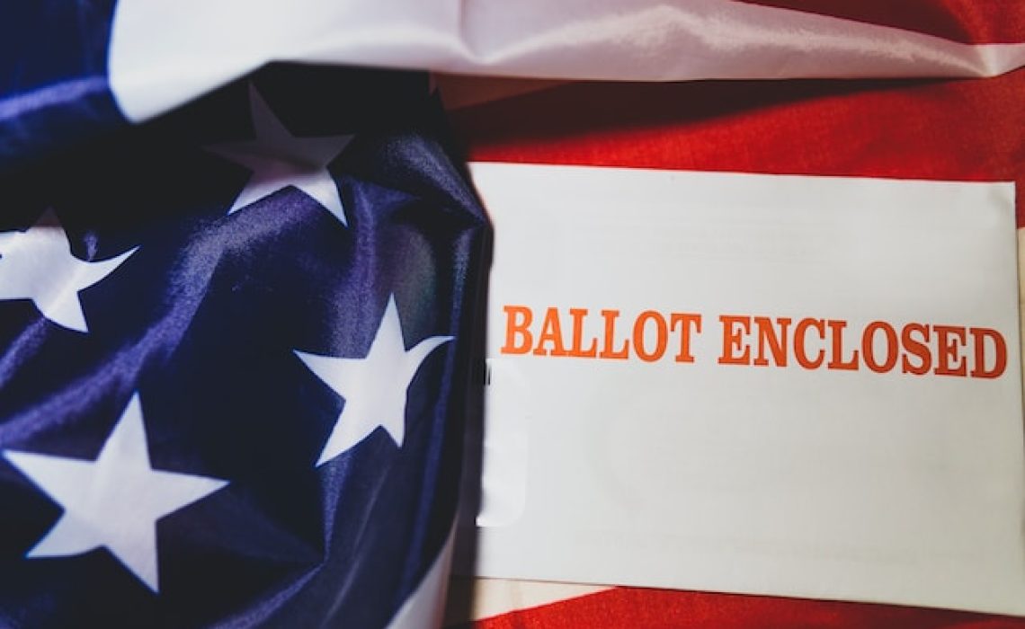 US election ballot and flag