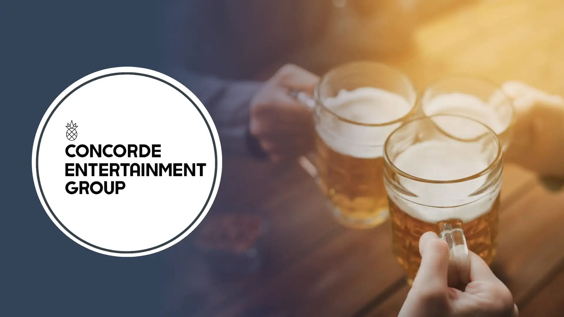 Concrode logo with a background banner of beer mugs