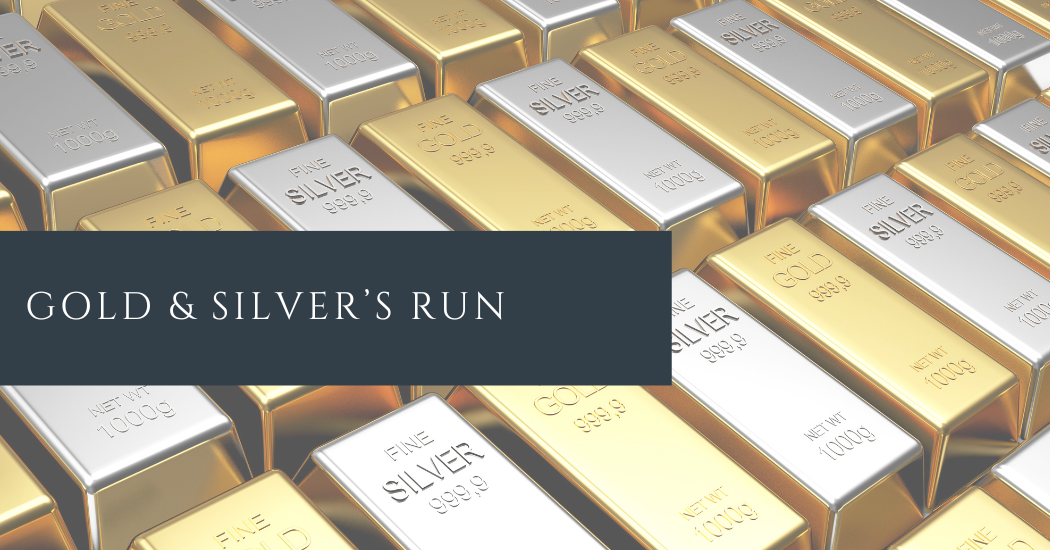 image of bars of silver and gold with title "Gold and Silver's Run"