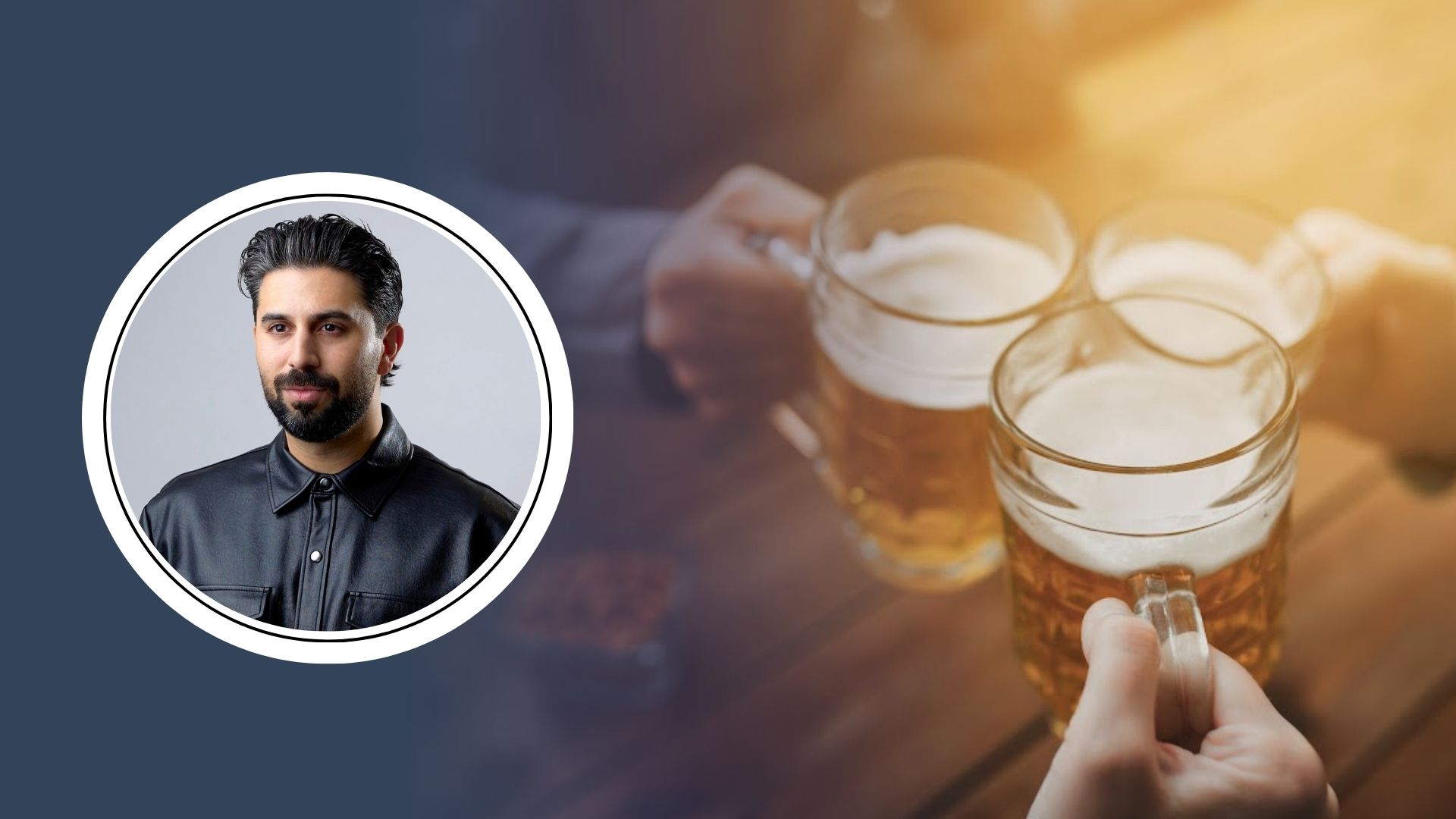 Photo of Jason with an image of hands cheersing