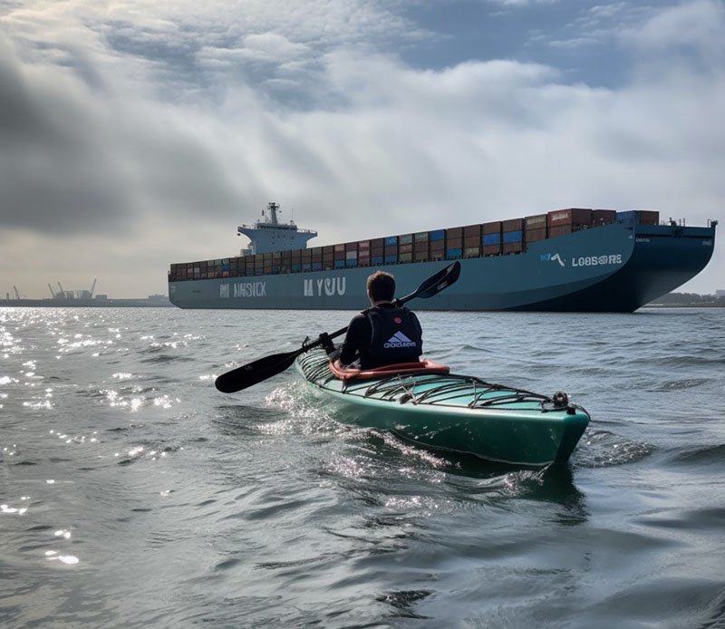 a container ship vs kayak