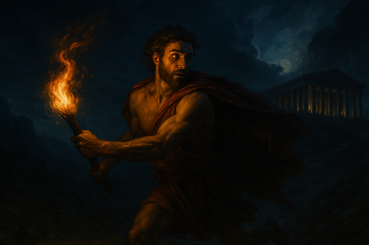 AI image of Prometheus carrying fire on a torch