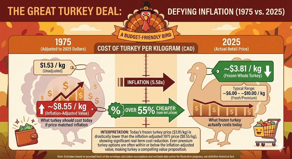 Infographic showing the cost of turkey over time