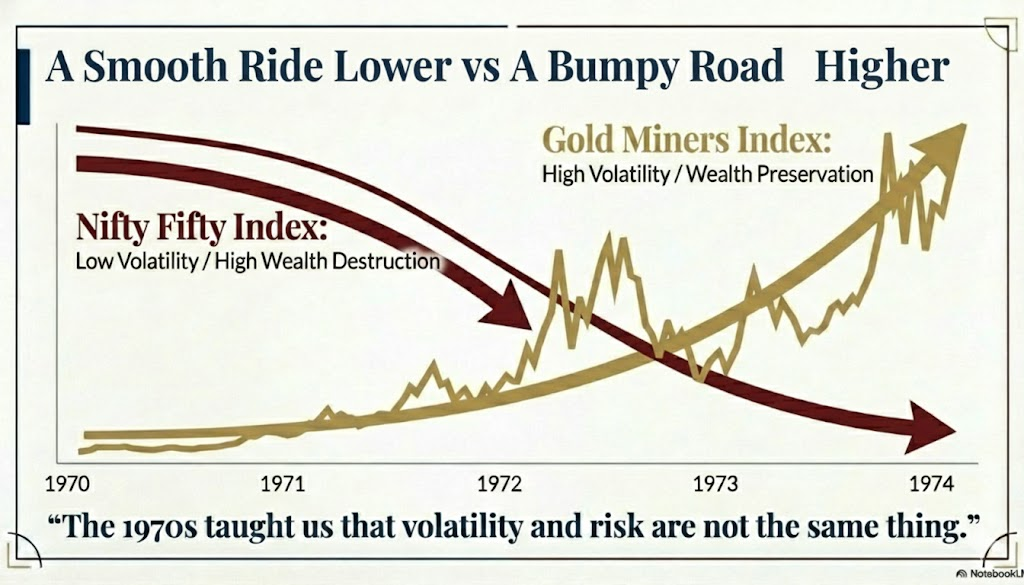 Chart of Nifty Fifty Index vs Gold Miners Index