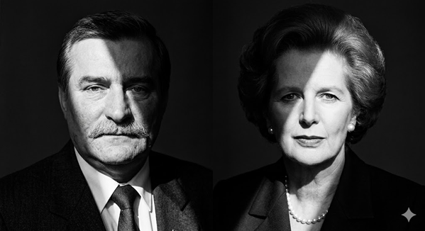 Lech Walesa and Margaret Thatcher