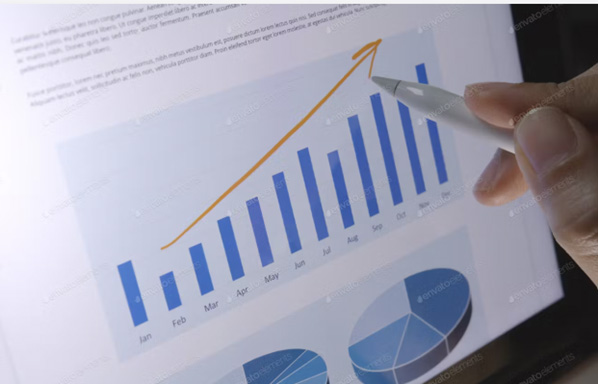 close up hand use pen write check growth data