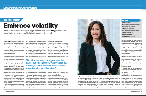 Maili Wong one of Canada's Leading Portfolio Managers and Embracing Volatility in Wealth Professional Magazine