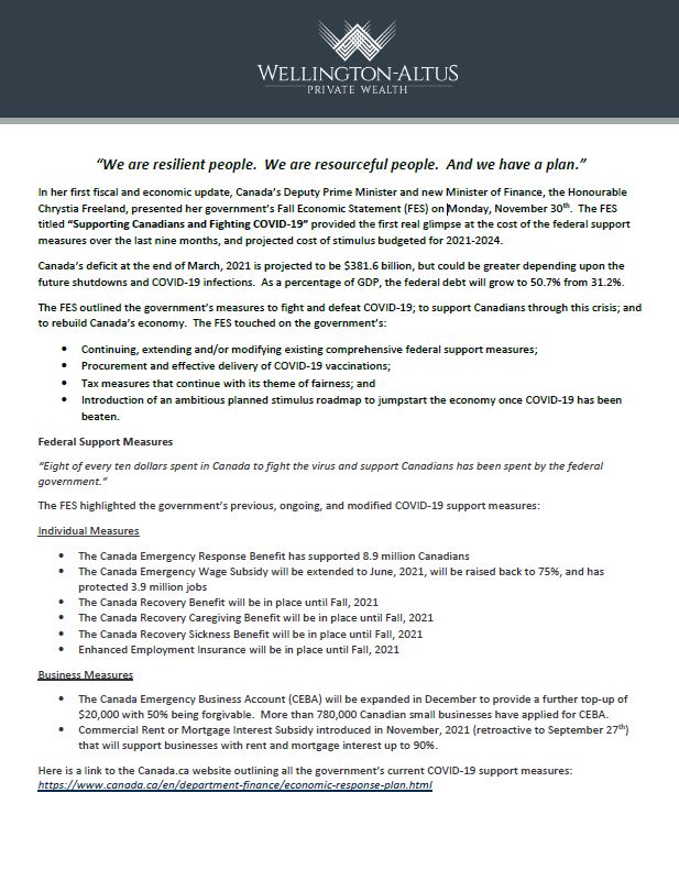 Fall 2020 Economic Update - A Summary of Canada's Economic Statement ...