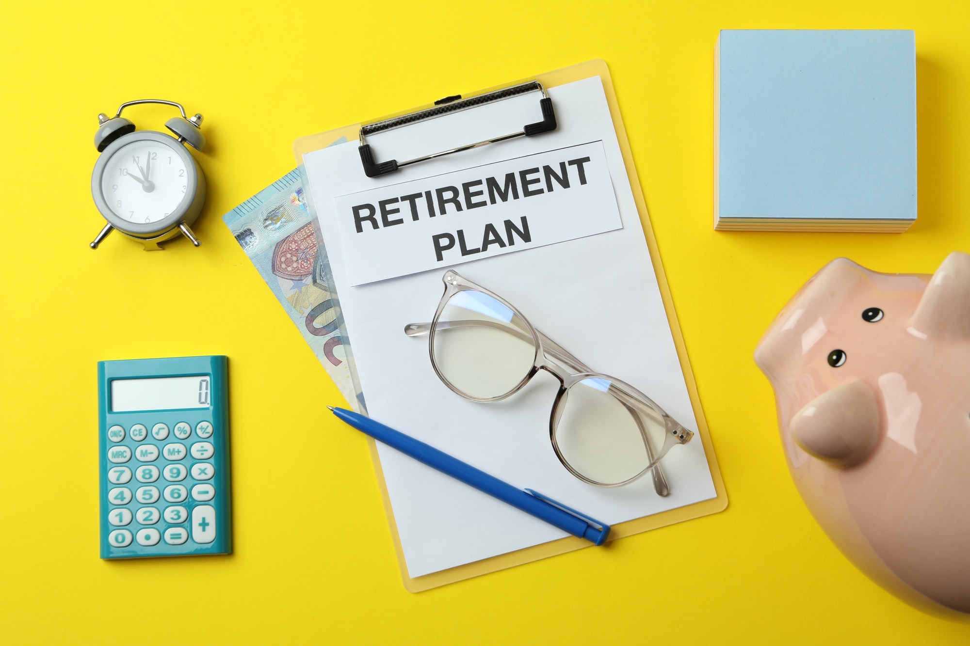 Concept of pension or retirement plan on yellow background