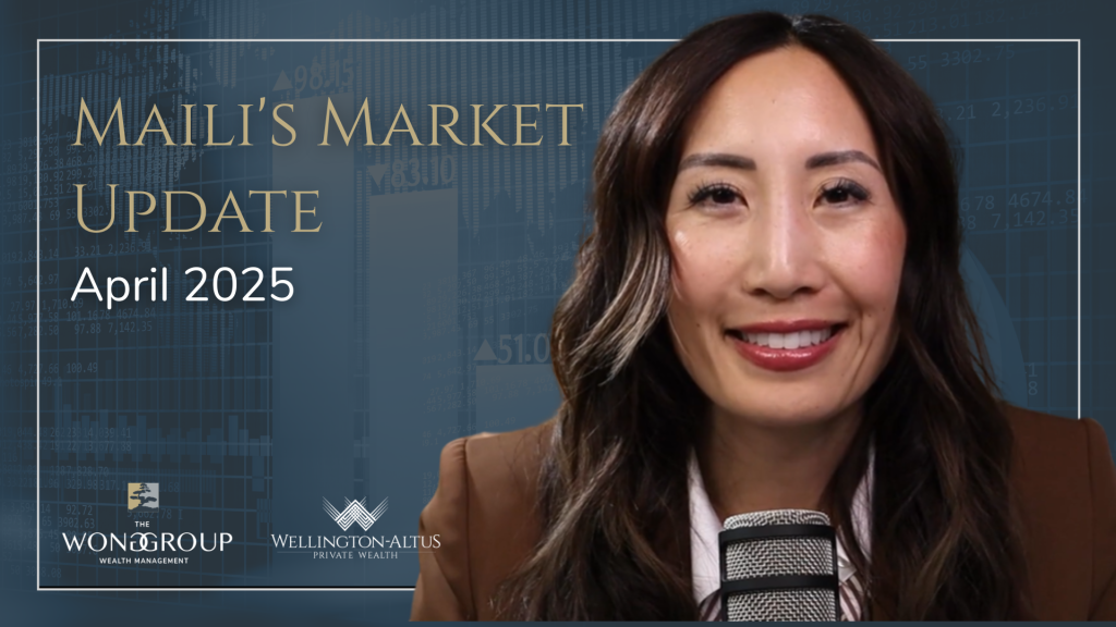 Maili Wong providing April 2025 market insights on volatility, tariffs, recession risks, and long-term investment strategy