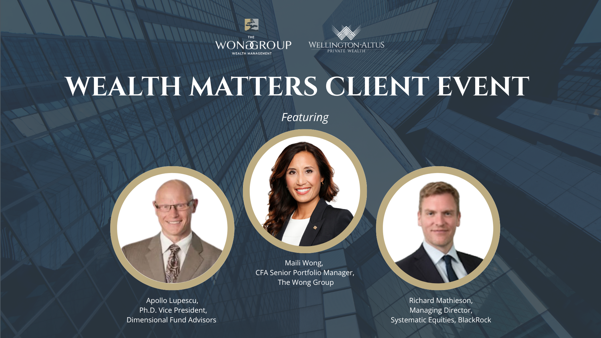 Wealth Matters client event on investing in a world in transition covering AI, portfolio strategy, and disciplined long-term investing.